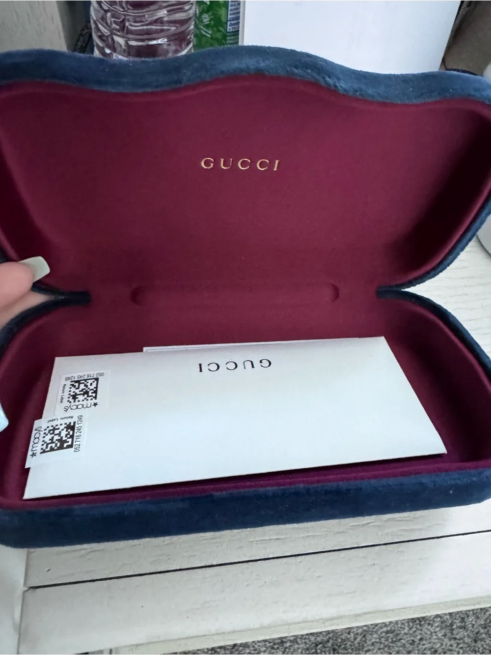 Gucci Velvet Eyewear Case in Navy with Burgundy Interior